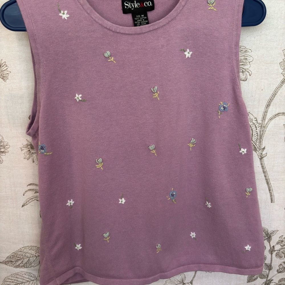 Style & Co. Lavender Embroidered Floral Tank Top